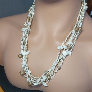Vintage 24" Shell Seed Bead Multistrand Necklace